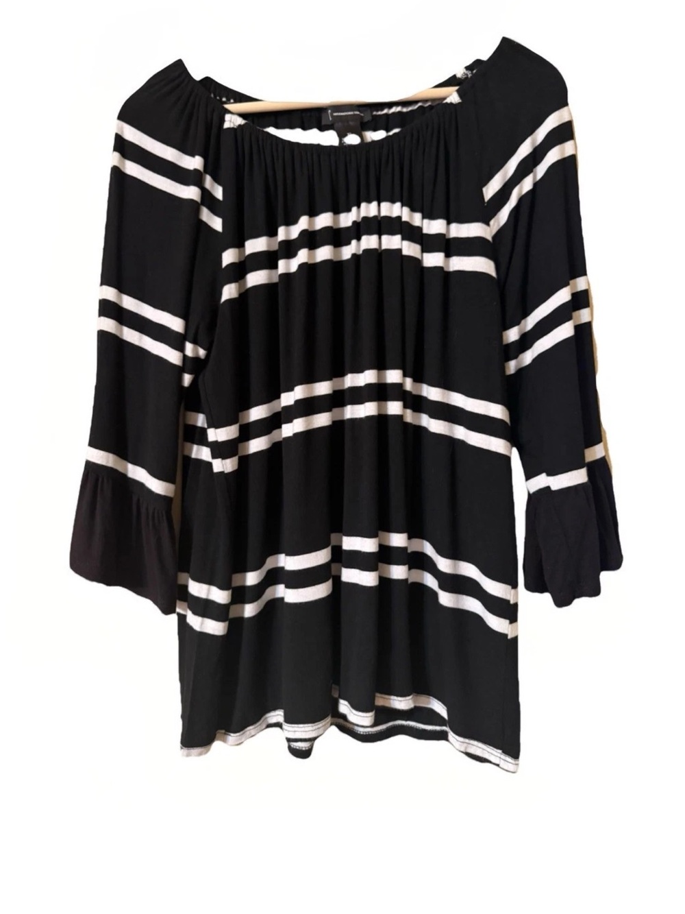 I.N.C. International Concepts black with white stripes blouse made in USA